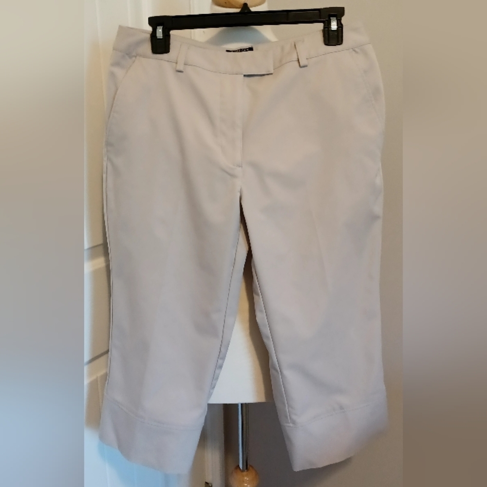 ADIDAS Stretch Womens Sz 8 Climacool Capris Stripped Cuff Golf Khaki Activewear